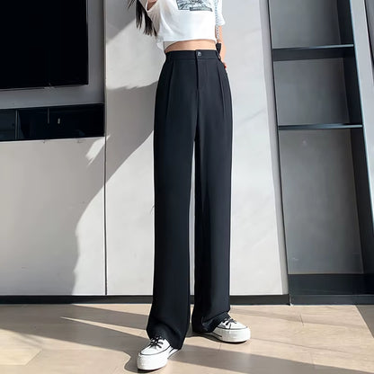 Casual High Waist Loose Wide Leg Pants for Women Spring Summer New Loose Female Floor-Length White Suits Pants Trousers B18701X