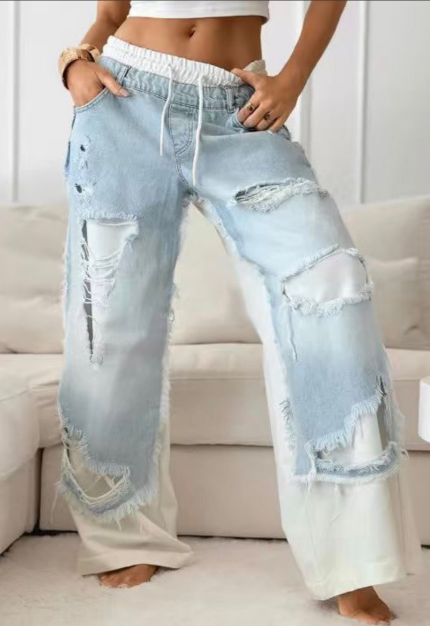 Pantalón Jogger Denim Patchwork Roto Estilo Urbano Premium