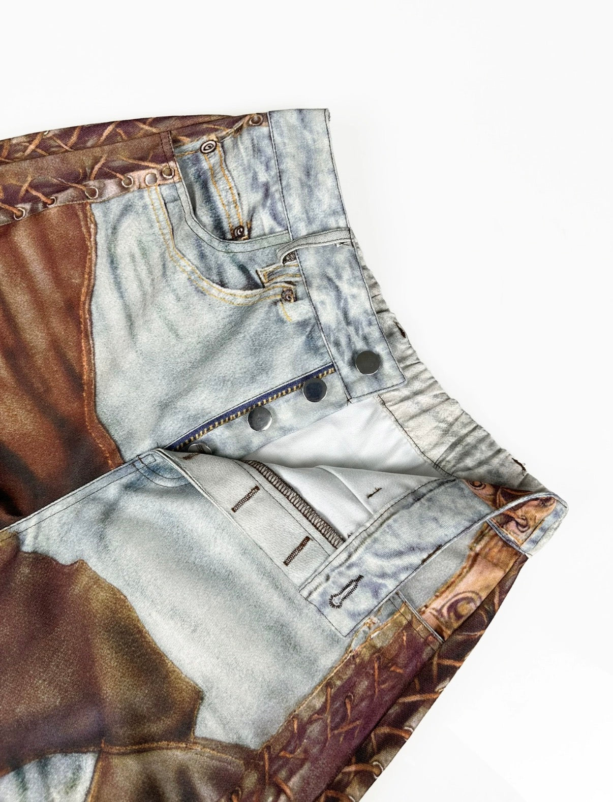 Pantalones Cargo Estilo Patchwork Ilusión Denim – Streetwear Artístico