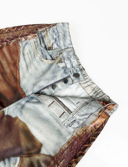 Pantalones Cargo Estilo Patchwork Ilusión Denim – Streetwear Artístico