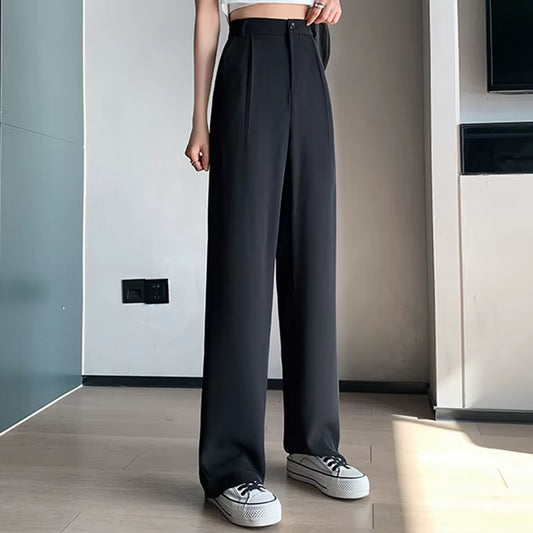 Casual High Waist Loose Wide Leg Pants for Women Spring Summer New Loose Female Floor-Length White Suits Pants Trousers B18701X
